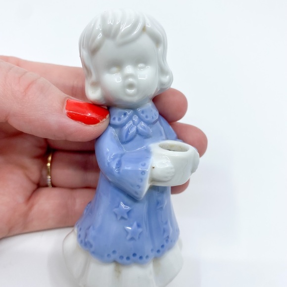 Vintage Blue & White Porcelain Angel Candle Holder Set w/ Original Box Taiwan - Picture 11 of 14